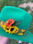 Vintage Refashion Green Sunflower Felt Hat - 7 1/8